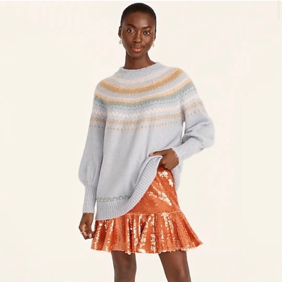 JCrew Fair Isle Yoke Puff Sleeve Sweater - Picture 2 of 5